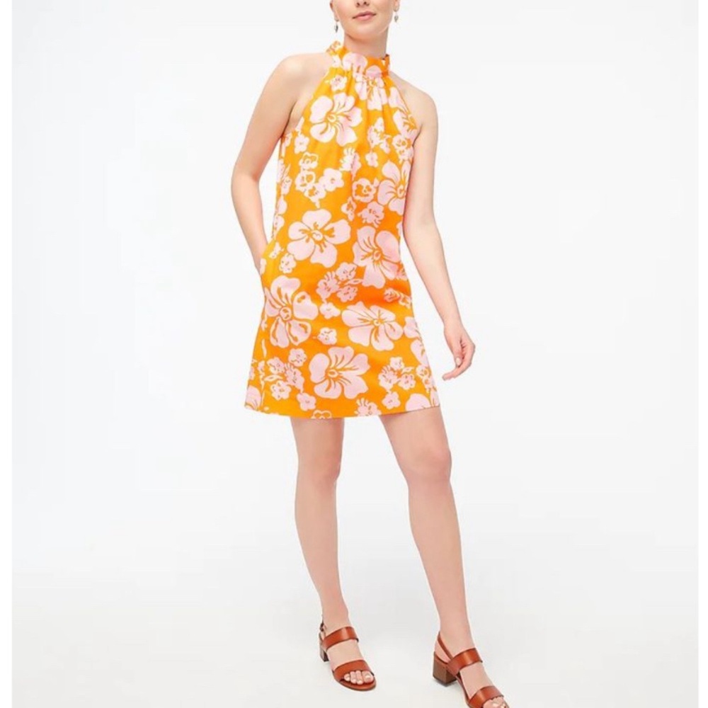 J. Crew Tie Neck Cotton Mini Shift Dress